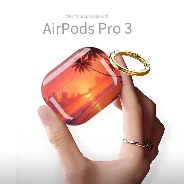 Alt view image 6 of 6 - Compatible with AirPod Pro 3rd Generation Case 2025,Fashion Protective Cover with Keychain, Anti-Scratch, Drop Protection,Shockproof Cover for AirPod Pro 3 Women(Sunset Beach)