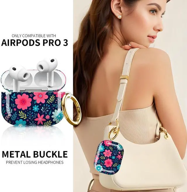 Alt view image 2 of 6 - Compatible with AirPod Pro 3rd Generation Case 2025,Fashion Protective Cover with Keychain, Anti-Scratch, Drop Protection,Shockproof Cover for AirPod Pro 3 Women(Colorful Garden Flowers)