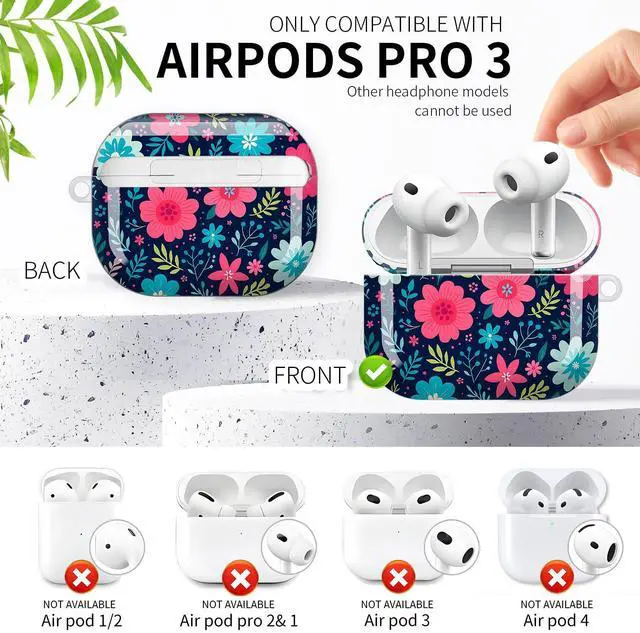 Alt view image 3 of 6 - Compatible with AirPod Pro 3rd Generation Case 2025,Fashion Protective Cover with Keychain, Anti-Scratch, Drop Protection,Shockproof Cover for AirPod Pro 3 Women(Colorful Garden Flowers)
