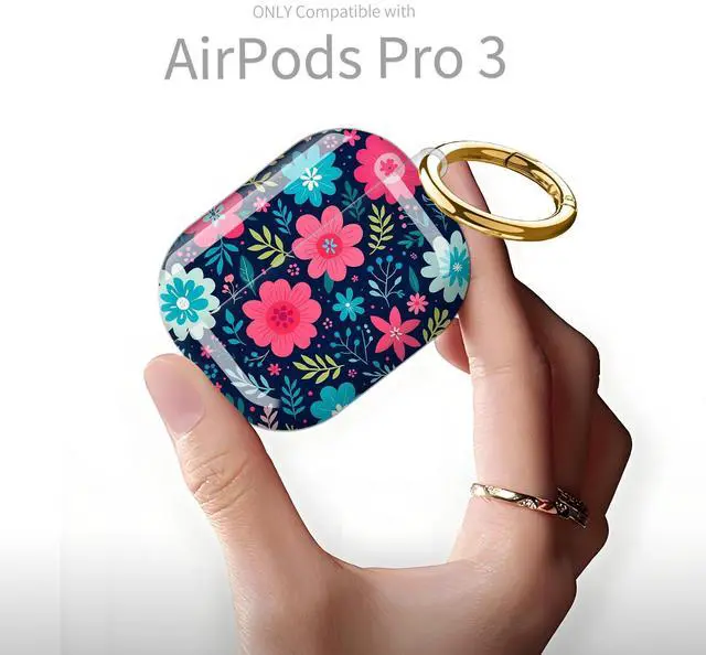 Alt view image 6 of 6 - Compatible with AirPod Pro 3rd Generation Case 2025,Fashion Protective Cover with Keychain, Anti-Scratch, Drop Protection,Shockproof Cover for AirPod Pro 3 Women(Colorful Garden Flowers)