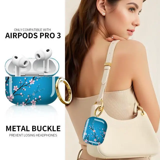 Alt view image 2 of 6 - Compatible with AirPod Pro 3rd Generation Case 2025,Fashion Protective Cover with Keychain, Anti-Scratch, Drop Protection,Shockproof Cover for AirPod Pro 3 Women(Cherry Blossom)