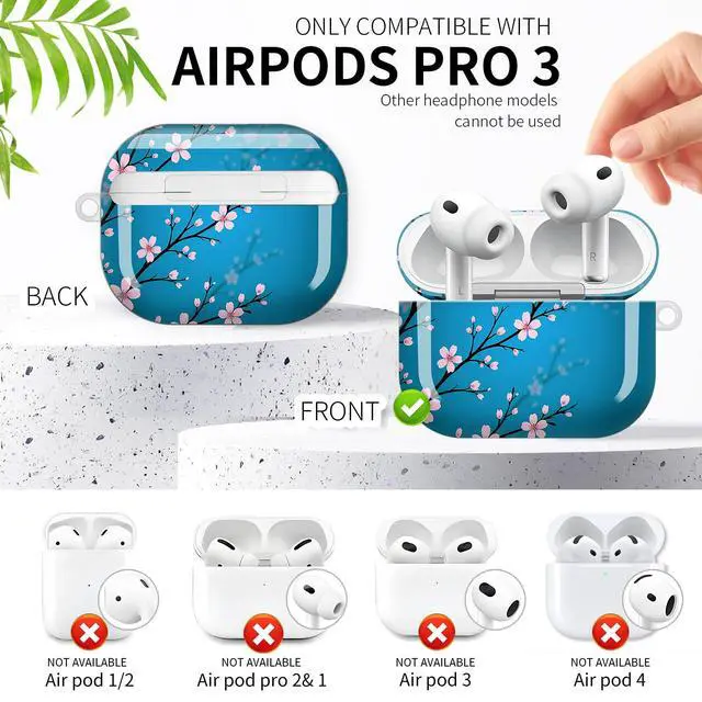 Alt view image 3 of 6 - Compatible with AirPod Pro 3rd Generation Case 2025,Fashion Protective Cover with Keychain, Anti-Scratch, Drop Protection,Shockproof Cover for AirPod Pro 3 Women(Cherry Blossom)