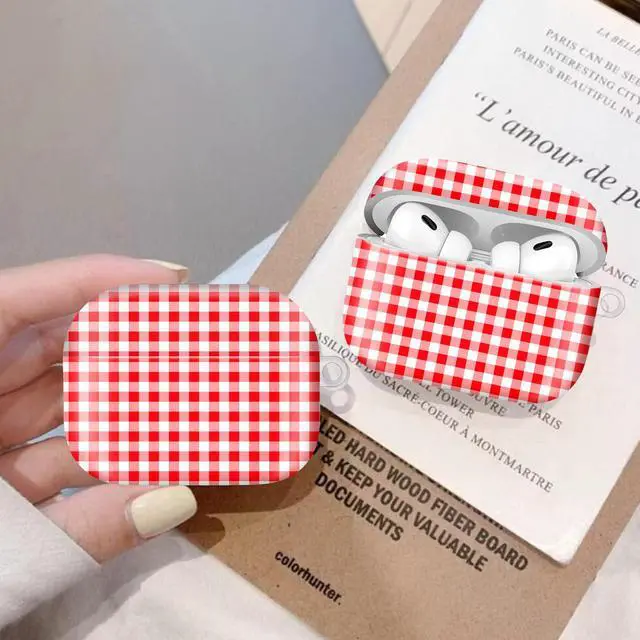 Alt view image 5 of 6 - Compatiable with AirPod Pro 2nd/1st Generation Case,Lightweight & Durable Resistant Hard Case with Keychain,Stylish Design AirPod Case Cover for Women(Red White Checkered)