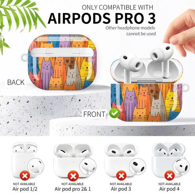 Alt view image 3 of 6 - Compatible with AirPod Pro 3rd Generation Case 2025,Fashion Protective Cover with Keychain, Anti-Scratch, Drop Protection,Shockproof Cover for AirPod Pro 3 Women(Cartoon Cats)