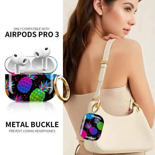 Alt view image 2 of 6 - Compatible with AirPod Pro 3rd Generation Case 2025,Fashion Protective Cover with Keychain, Anti-Scratch, Drop Protection,Shockproof Cover for AirPod Pro 3 Women(Colorful Pineapple)