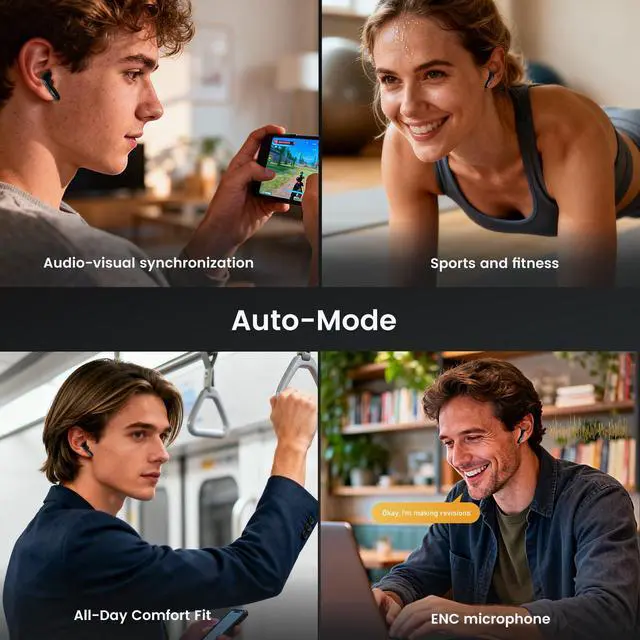 Alt view image 6 of 6 - Wireless Earbuds Bluetooth 5.4 with Low Latency Gaming Mode, 38H Playtime, Noise Cancelling Headphones with Mic, LED Display, Hi-Fi Stereo Sound for iPhone Android (Bumblebee Black)