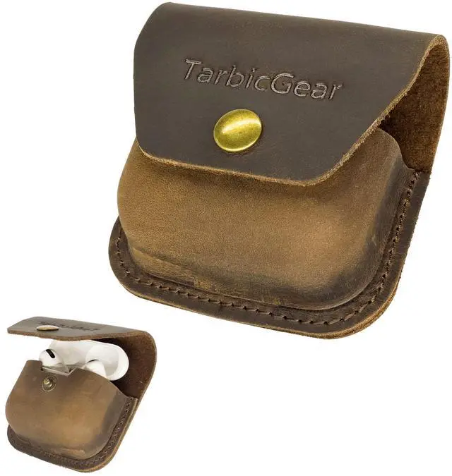 Main image of Belt Clip Airpod Case, Universal Leather Belt Holster for Airpod Pro, Samsung Galaxy Buds and Beats Studio Buds, Real Leather Earbuds Pouch for Belt, Brown Color