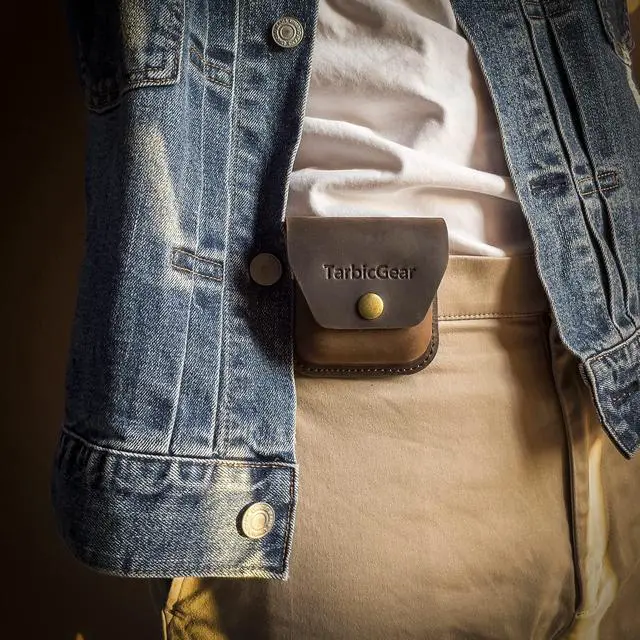 Alt view image 4 of 6 - Belt Clip Airpod Case, Universal Leather Belt Holster for Airpod Pro, Samsung Galaxy Buds and Beats Studio Buds, Real Leather Earbuds Pouch for Belt, Brown Color