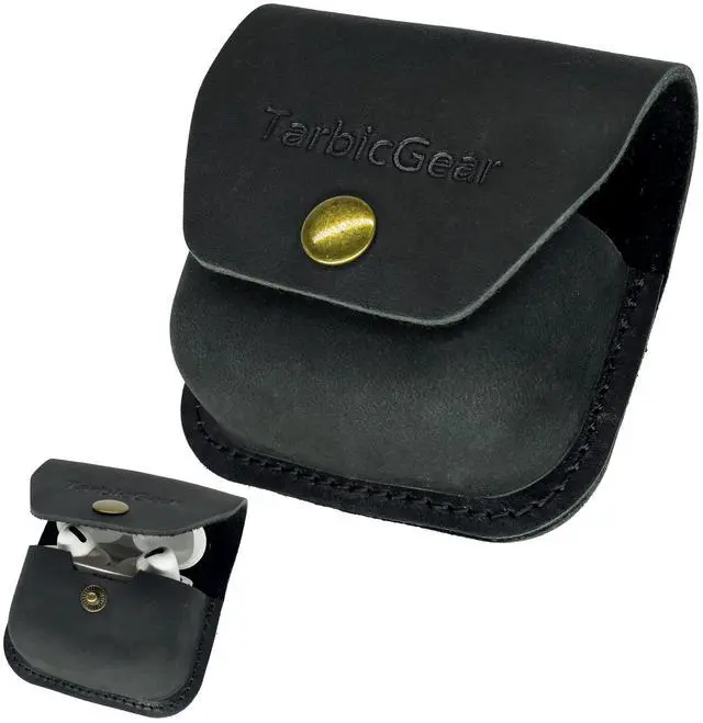 Main image of Belt Clip Airpod Case, Universal Leather Belt Holster for Airpod Pro, Samsung Galaxy Buds and Beats Studio Buds, Real Leather Earbuds Pouch for Belt, Black Color