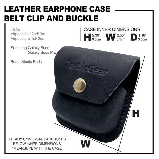 Alt view image 2 of 6 - Belt Clip Airpod Case, Universal Leather Belt Holster for Airpod Pro, Samsung Galaxy Buds and Beats Studio Buds, Real Leather Earbuds Pouch for Belt, Black Color