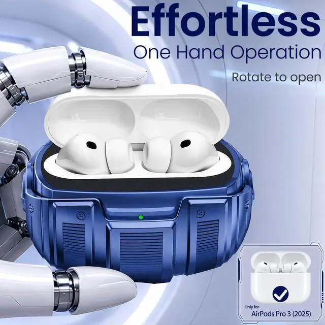 Alt view image 2 of 6 - for AirPods Pro 3 Case 2025 (Navy Blue) | Unique Space Capsule Appearance, Rotating Opening Method;Helps Relieve Stress, Built-in Magnetic Locking, with Cleaning Kit