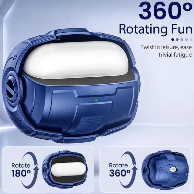 Alt view image 3 of 6 - for AirPods Pro 3 Case 2025 (Navy Blue) | Unique Space Capsule Appearance, Rotating Opening Method;Helps Relieve Stress, Built-in Magnetic Locking, with Cleaning Kit