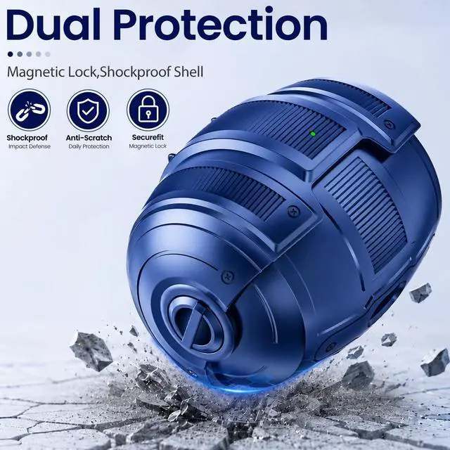 Alt view image 5 of 6 - for AirPods Pro 3 Case 2025 (Navy Blue) | Unique Space Capsule Appearance, Rotating Opening Method;Helps Relieve Stress, Built-in Magnetic Locking, with Cleaning Kit