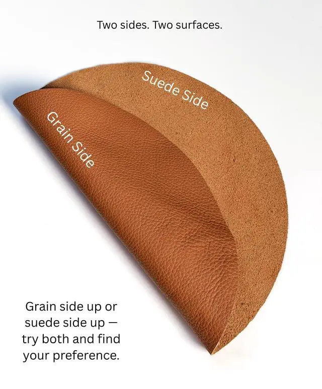 Alt view image 3 of 7 - Premium Leather Turntable Slipmat 11.5" Full-Grain Cowhide Platter Mat | Anti-Static | Dual-Sided Grain & Suede | Fits Audio-Technica, Pro-Ject, Rega & More (Cognac)