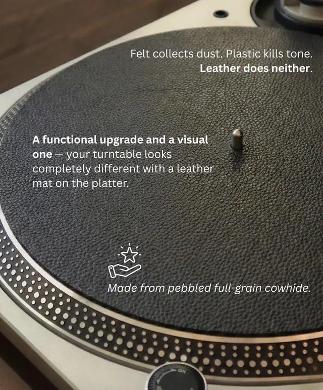 Alt view image 2 of 7 - Premium Leather Turntable Slipmat 11.5" Full-Grain Cowhide Platter Mat | Anti-Static | Dual-Sided Grain & Suede | Fits Audio-Technica, Pro-Ject, Rega & More (Black)
