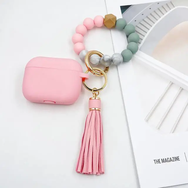 Alt view image 2 of 7 - Compatible with Airpods Pro Case Cover with Bracelet Keychain for Apple Airpod Pro Case (Pink)
