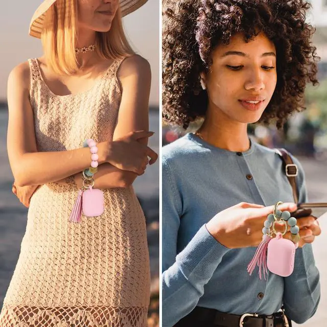 Alt view image 7 of 7 - Compatible with Airpods Pro Case Cover with Bracelet Keychain for Apple Airpod Pro Case (Pink)
