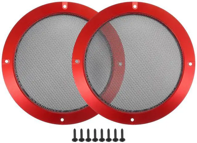 Main image of Universal 6.5" Car Speaker Grills Cover Mesh Round - Pack of 2 | 6.5 Inch Audio Speaker Subwoofer Guard Protector, with Mounting Screws, Iron, Red Black