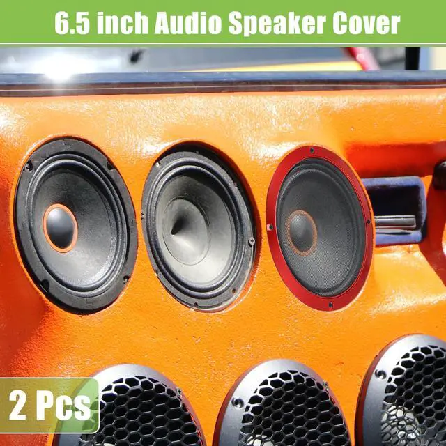 Alt view image 2 of 6 - Universal 6.5" Car Speaker Grills Cover Mesh Round - Pack of 2 | 6.5 Inch Audio Speaker Subwoofer Guard Protector, with Mounting Screws, Iron, Red Black