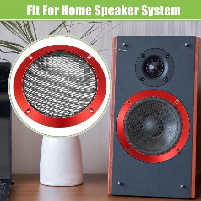 Alt view image 3 of 6 - Universal 6.5" Car Speaker Grills Cover Mesh Round - Pack of 2 | 6.5 Inch Audio Speaker Subwoofer Guard Protector, with Mounting Screws, Iron, Red Black