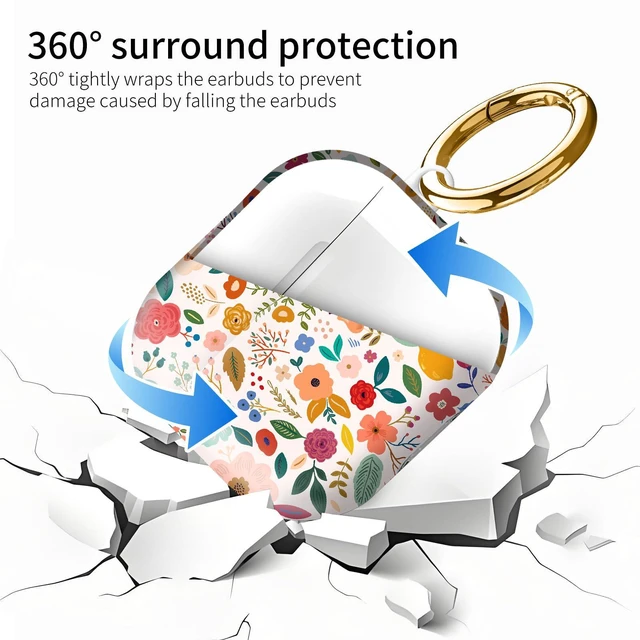 Alt view image 5 of 6 - Compatiable with AirPod 4 Protective Case 2024, Soft Protective Case with Keychain for Women,Cute Shockproof Charging Case Cover for AirPod 4(Beautiful Romantic Flower)