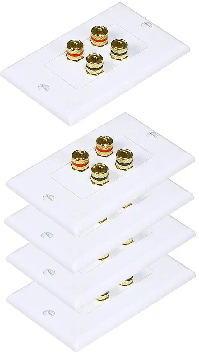 Main image of Premium 4 Connector Banana Wall Plate - Banana Plug Binding Post Wall Plate for 2 Speakers (5 Pack)