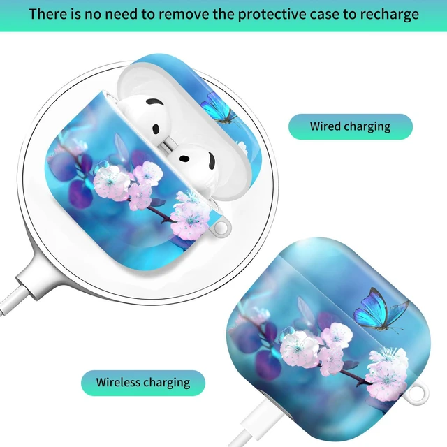 Alt view image 2 of 6 - Compatiable with AirPod 4 Protective Case 2024, Soft Protective Case with Keychain for Women,Cute Shockproof Charging Case Cover for AirPod 4(Blue Butterflies Flowers)