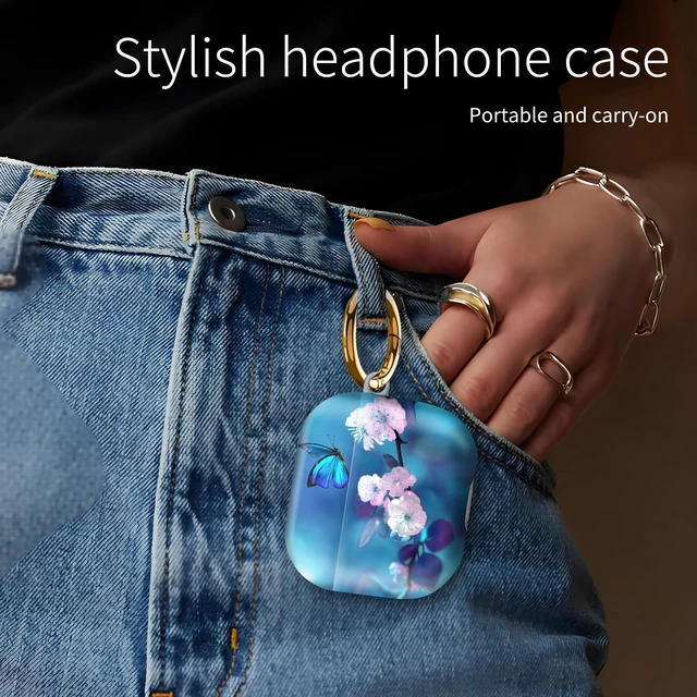 Alt view image 3 of 6 - Compatiable with AirPod 4 Protective Case 2024, Soft Protective Case with Keychain for Women,Cute Shockproof Charging Case Cover for AirPod 4(Blue Butterflies Flowers)
