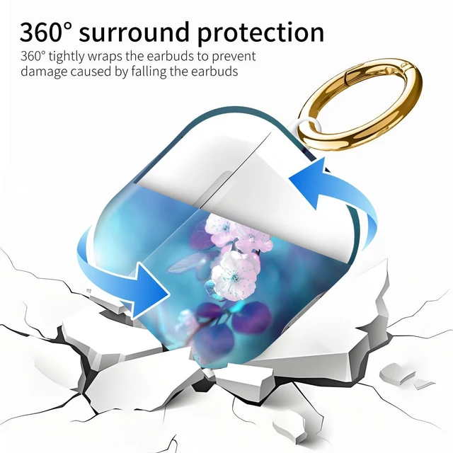 Alt view image 5 of 6 - Compatiable with AirPod 4 Protective Case 2024, Soft Protective Case with Keychain for Women,Cute Shockproof Charging Case Cover for AirPod 4(Blue Butterflies Flowers)