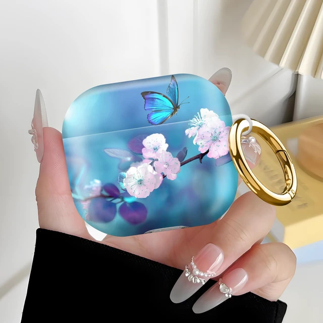 Alt view image 6 of 6 - Compatiable with AirPod 4 Protective Case 2024, Soft Protective Case with Keychain for Women,Cute Shockproof Charging Case Cover for AirPod 4(Blue Butterflies Flowers)