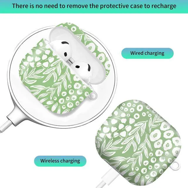 Alt view image 2 of 6 - Compatiable with AirPod 4 Protective Case 2024, Soft Protective Case with Keychain for Women,Cute Shockproof Charging Case Cover for AirPod 4(Doodled Botany Plants)