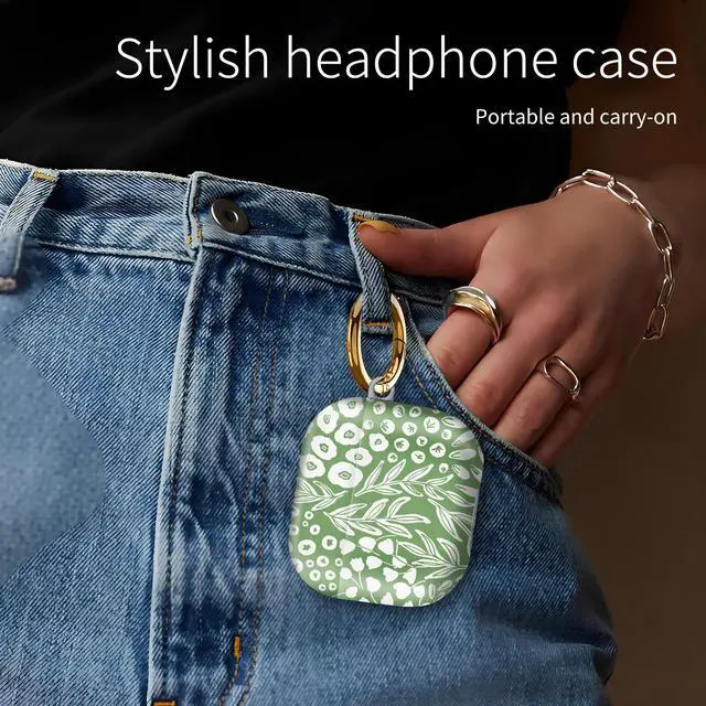 Alt view image 3 of 6 - Compatiable with AirPod 4 Protective Case 2024, Soft Protective Case with Keychain for Women,Cute Shockproof Charging Case Cover for AirPod 4(Doodled Botany Plants)