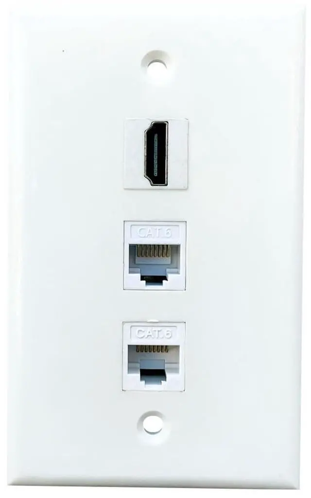 Main image of 1 HDMI and 2 CAT6 Ethernet Wall Plate White - Single Gang 4K/8K HDTV Port and RJ45 Keystone Jack Pass Through Cover Plate for HDMI/Network Cable