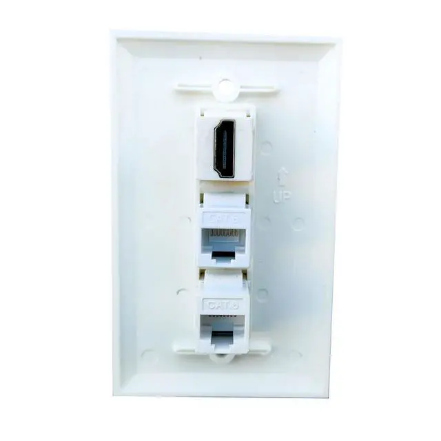 Alt view image 2 of 4 - 1 HDMI and 2 CAT6 Ethernet Wall Plate White - Single Gang 4K/8K HDTV Port and RJ45 Keystone Jack Pass Through Cover Plate for HDMI/Network Cable