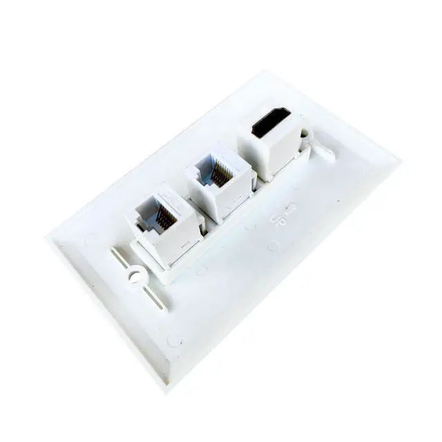 Alt view image 3 of 4 - 1 HDMI and 2 CAT6 Ethernet Wall Plate White - Single Gang 4K/8K HDTV Port and RJ45 Keystone Jack Pass Through Cover Plate for HDMI/Network Cable