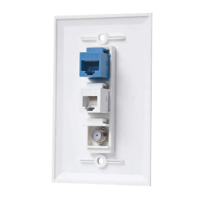 Alt view image 2 of 3 - Coax Ethernet Phone Wall Plate - 1 Port Cat6 RJ45 + 1 Phone Jack Cat3 RJ11/RJ12 + 1 Port Coax Cable TV- F-Type