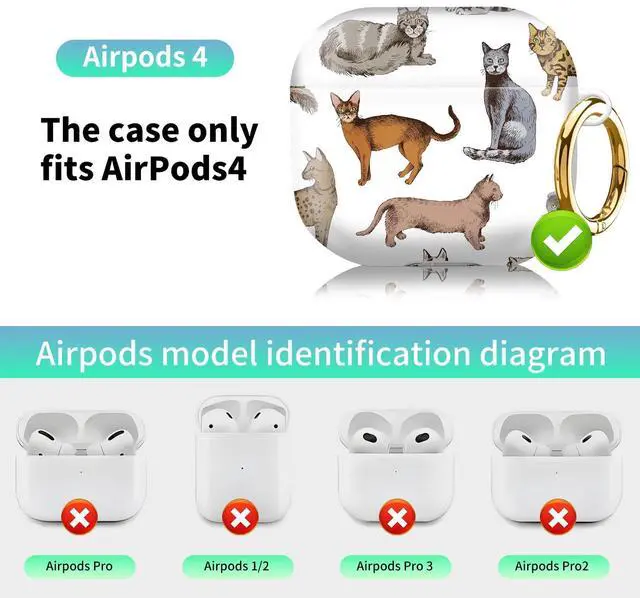 Alt view image 4 of 6 - Compatiable with AirPod 4 Protective Case 2024, Soft Protective Case with Keychain for Women,Cute Shockproof Charging Case Cover for AirPod 4(Purebred Cat)