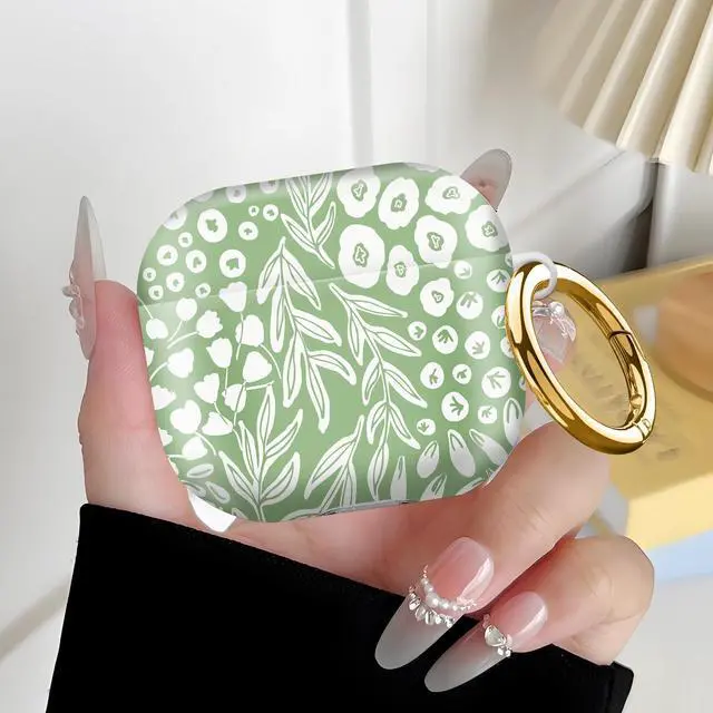 Alt view image 6 of 6 - Compatiable with AirPod 4 Protective Case 2024, Soft Protective Case with Keychain for Women,Cute Shockproof Charging Case Cover for AirPod 4(Doodled Botany Plants)