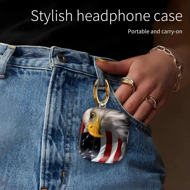 Alt view image 3 of 6 - Compatiable with AirPod 4 Protective Case 2024, Soft Protective Case with Keychain for Women,Cute Shockproof Charging Case Cover for AirPod 4(Eagle USA Flag)