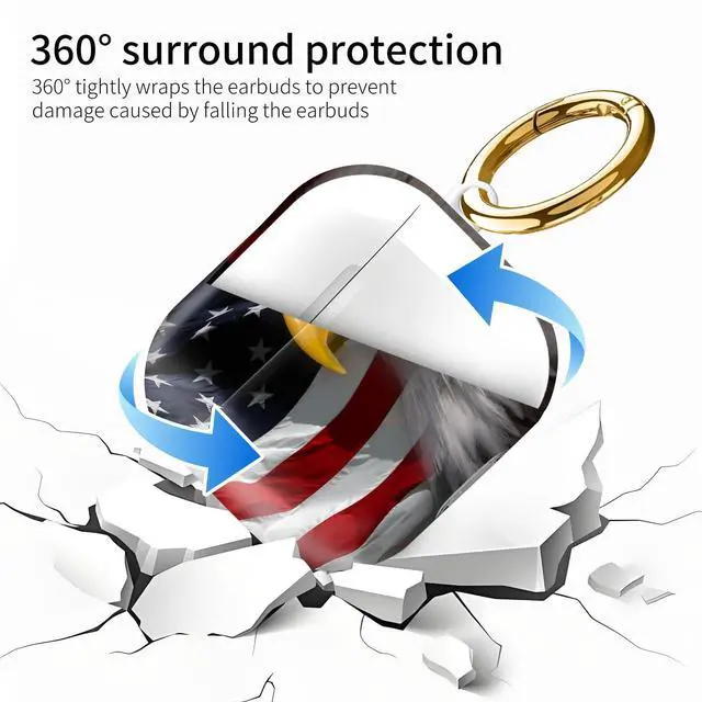 Alt view image 5 of 6 - Compatiable with AirPod 4 Protective Case 2024, Soft Protective Case with Keychain for Women,Cute Shockproof Charging Case Cover for AirPod 4(Eagle USA Flag)