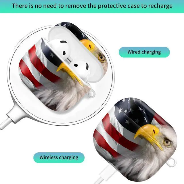 Alt view image 2 of 6 - Compatiable with AirPod 4 Protective Case 2024, Soft Protective Case with Keychain for Women,Cute Shockproof Charging Case Cover for AirPod 4(Eagle USA Flag)