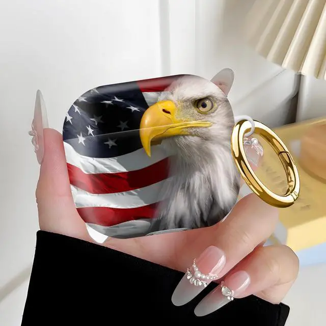 Alt view image 6 of 6 - Compatiable with AirPod 4 Protective Case 2024, Soft Protective Case with Keychain for Women,Cute Shockproof Charging Case Cover for AirPod 4(Eagle USA Flag)