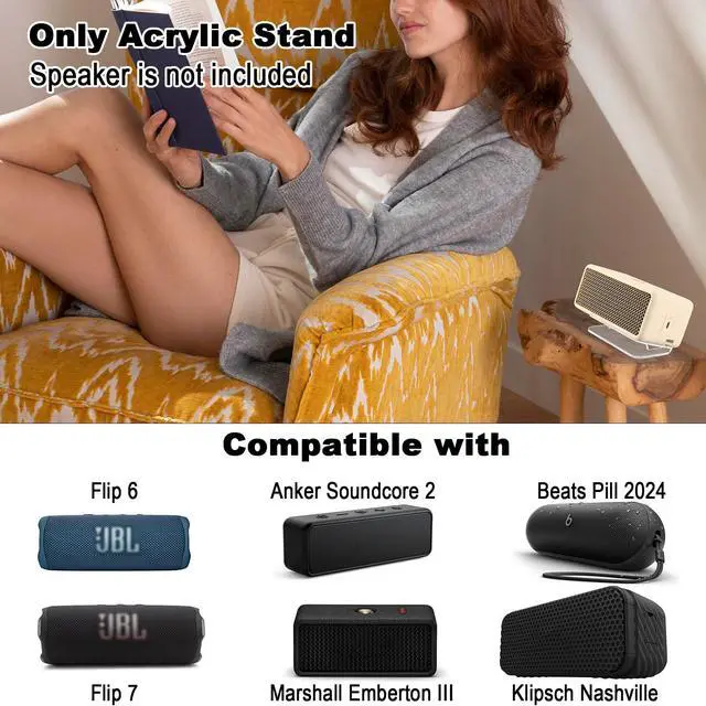 Alt view image 2 of 7 - Desktop Stand Angle Riser for Marshall Emberton II/Beats Pill 2024/JBL Flip 7, Acrylic Speaker Holder Isolation Stands Base Bracket with Anti-Slip Mat (Transparent)