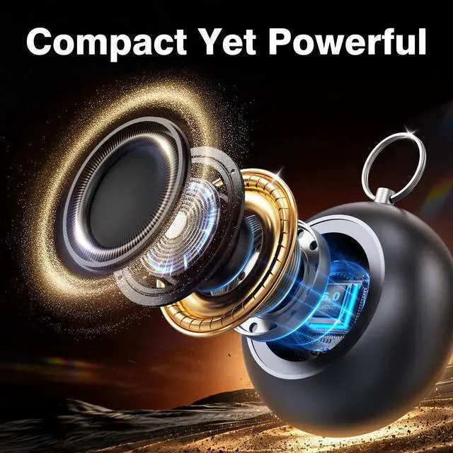 Alt view image 2 of 7 - Portable Bluetooth Speaker IPX6 Waterproof Small Wireless Speakers | Solid Aluminum Alloy Sphere, Bluetooth 6.0 TWS, 12H Playtime, Powerful Sound, Shower Speaker for Outdoors/Travel/Pool/Gifts