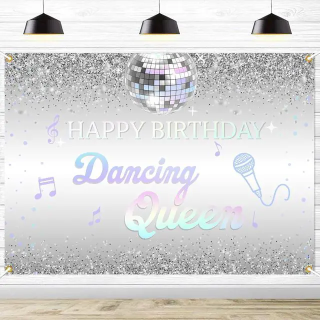 Main image of Happy Birthday Dancing Queen Backdrop - Disco Birthday Party Photo Background Dancing Queen Themed Birthday Party Supply, 7 * 5Ft