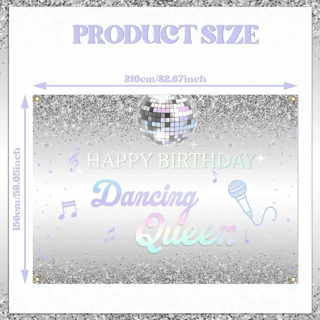Alt view image 2 of 6 - Happy Birthday Dancing Queen Backdrop - Disco Birthday Party Photo Background Dancing Queen Themed Birthday Party Supply, 7 * 5Ft