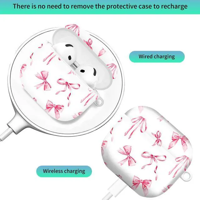 Alt view image 2 of 6 - Compatiable with AirPod 4 Protective Case 2024, Soft Protective Case with Keychain for Women,Cute Shockproof Charging Case Cover for AirPod 4(Watercolor Ribbon Bow)