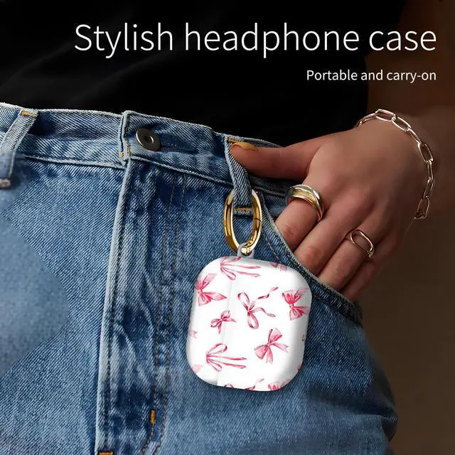 Alt view image 3 of 6 - Compatiable with AirPod 4 Protective Case 2024, Soft Protective Case with Keychain for Women,Cute Shockproof Charging Case Cover for AirPod 4(Watercolor Ribbon Bow)