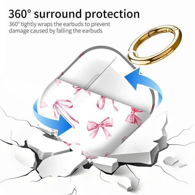 Alt view image 5 of 6 - Compatiable with AirPod 4 Protective Case 2024, Soft Protective Case with Keychain for Women,Cute Shockproof Charging Case Cover for AirPod 4(Watercolor Ribbon Bow)