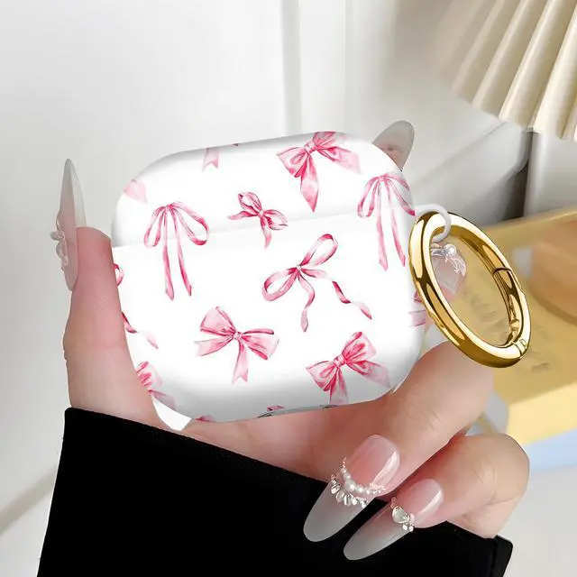 Alt view image 6 of 6 - Compatiable with AirPod 4 Protective Case 2024, Soft Protective Case with Keychain for Women,Cute Shockproof Charging Case Cover for AirPod 4(Watercolor Ribbon Bow)